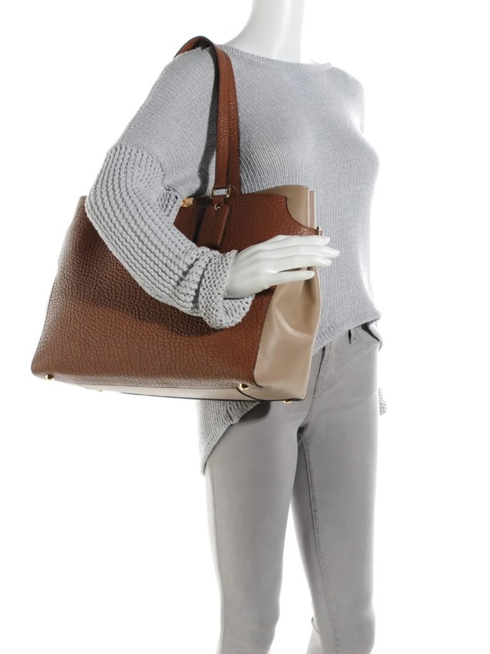Authentic Pre Owned Burberry Clarborough Taupe/Brown Large Tote - Picture 3 of 14